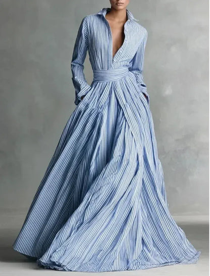 Women's Striped Long-Sleeve Maxi Dress