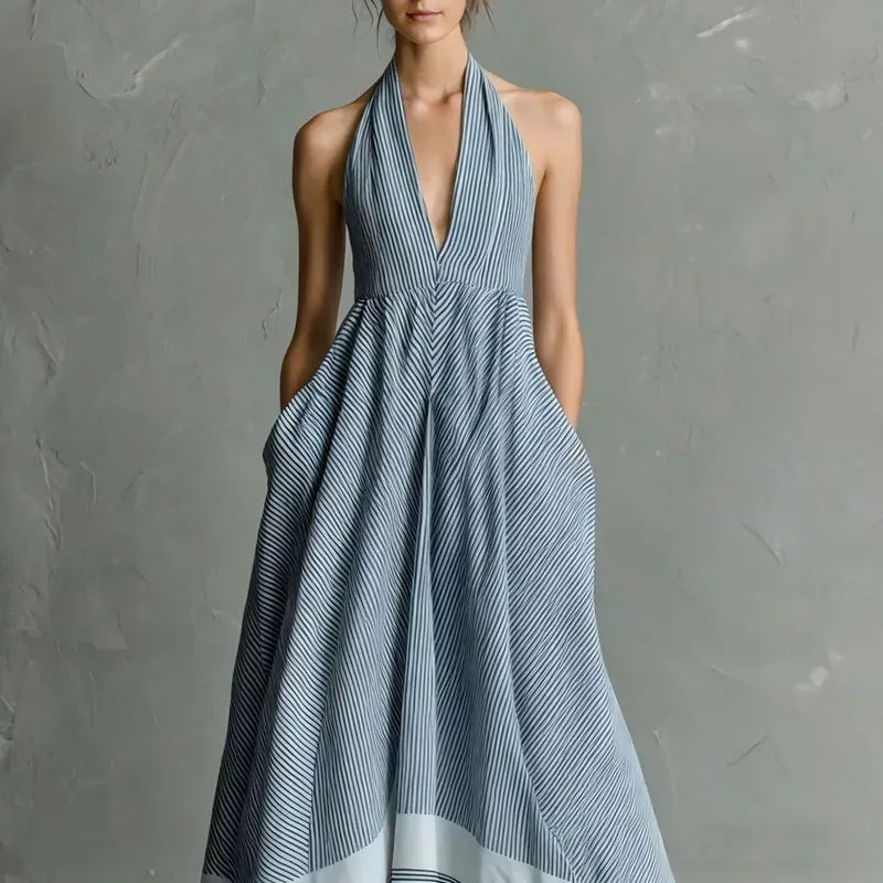Women's Striped Sleeveless High-Waisted Maxi Dress