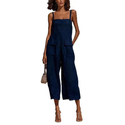 Women's Cotton-Linen Sleeveless Relaxed-Fit Vintage Jumpsuit