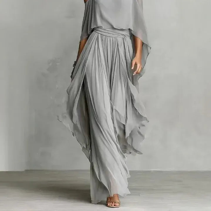Women's Chiffon Off-Shoulder Relaxed-Fit Pants Set