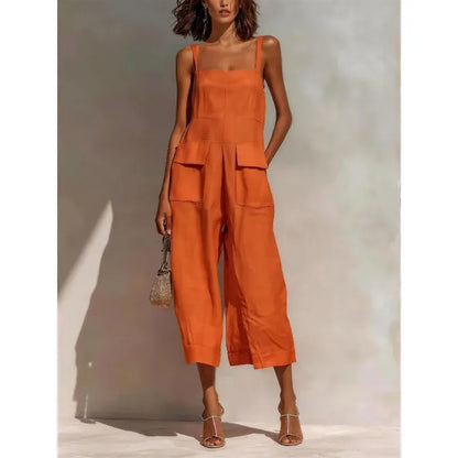 Women's Cotton-Linen Sleeveless Relaxed-Fit Vintage Jumpsuit