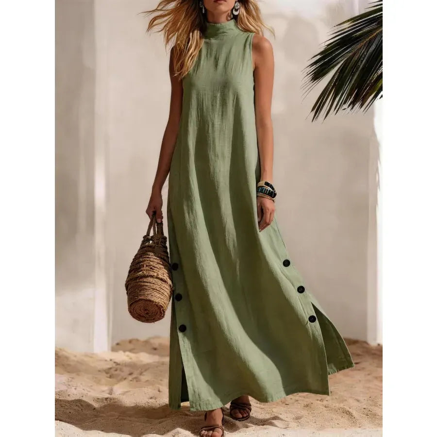 Women's Linen-Blend Sleeveless Slit Maxi Dress
