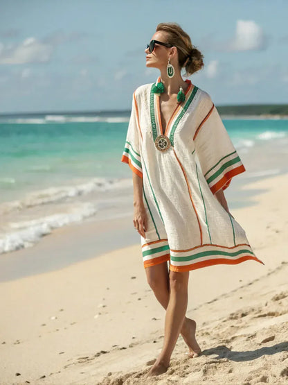 Women's Striped Vintage V-Neck Strappy Mini Dress