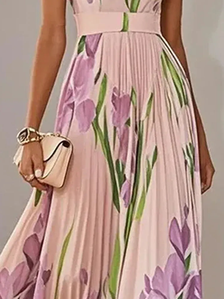 Women's Floral Sleeveless High-Waisted Occasion Dress