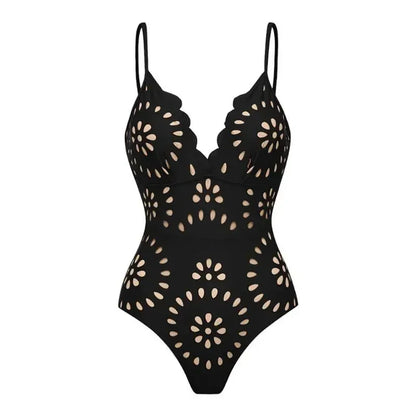 Women's Lace-Detail Solid-Color Backless Beach Two-Piece Set