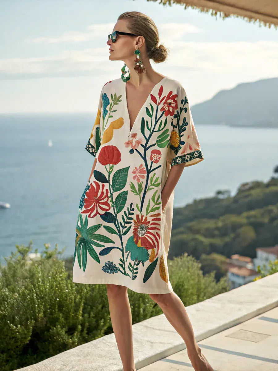 Women's Bohemian Vintage V-Neck Dress