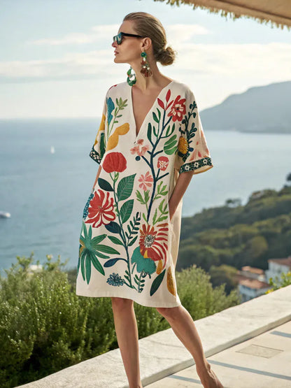Women's Bohemian Vintage V-Neck Dress