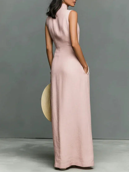 Women's Linen-Blend Sleeveless Pocketed Mini Dress