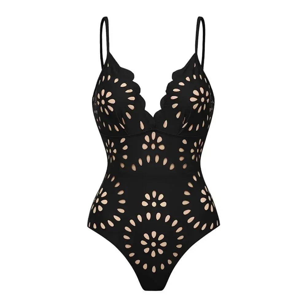 Women's Lace-Detail Solid-Color Backless Beach Two-Piece Set