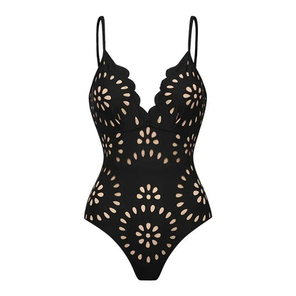 Women's Lace-Detail Solid-Color Backless Beach Two-Piece Set
