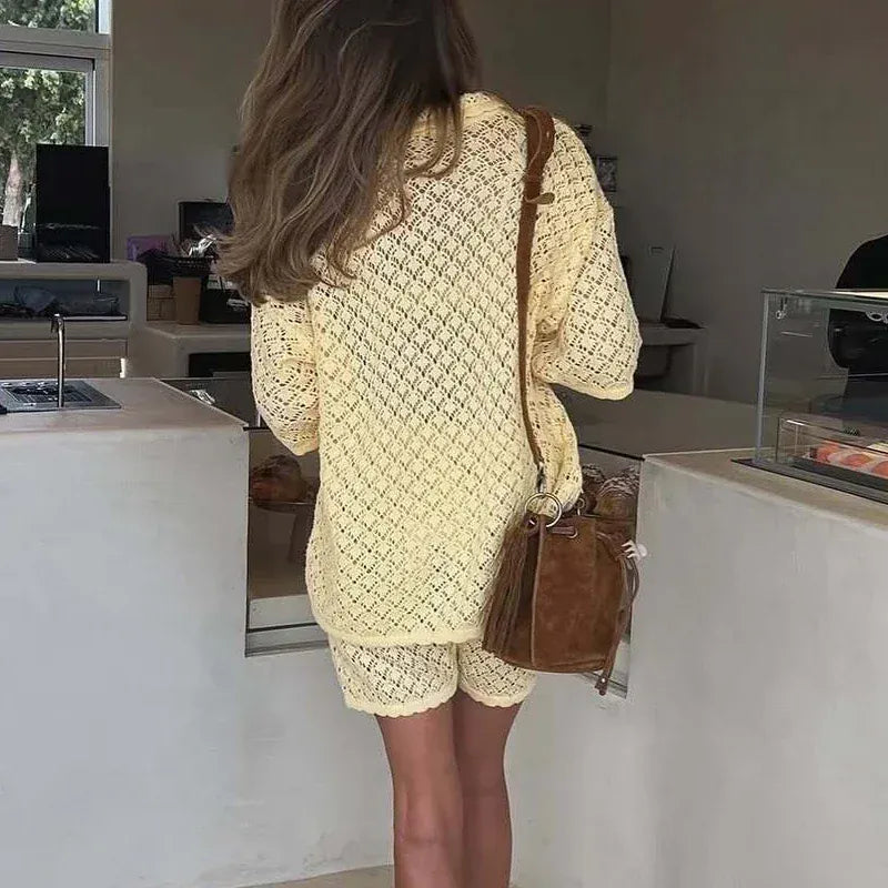 Women's Lace Crochet Sheer Shorts Set