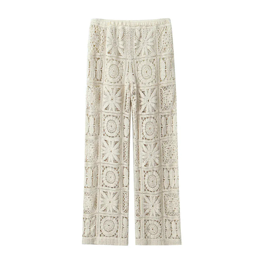 Women's Crochet Floral Pants Two-Piece Set