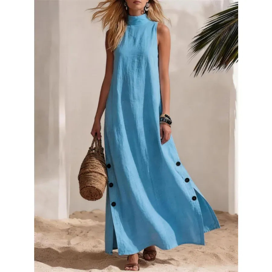 Women's Linen-Blend Sleeveless Slit Maxi Dress