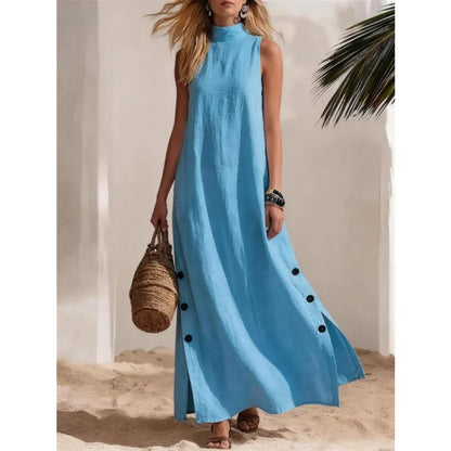 Women's Linen-Blend Sleeveless Slit Maxi Dress