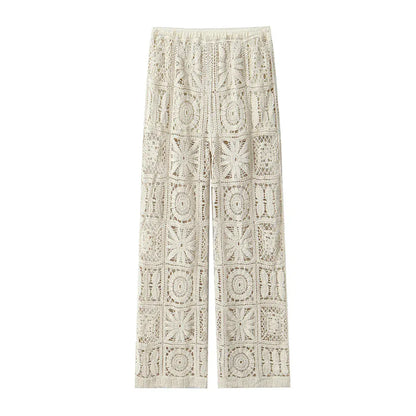 Women's Crochet Floral Pants Two-Piece Set