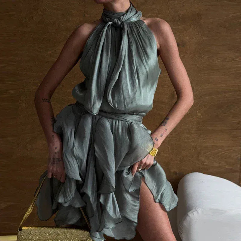 Women's Strappy Sleeveless Draped Mini Occasion Dress
