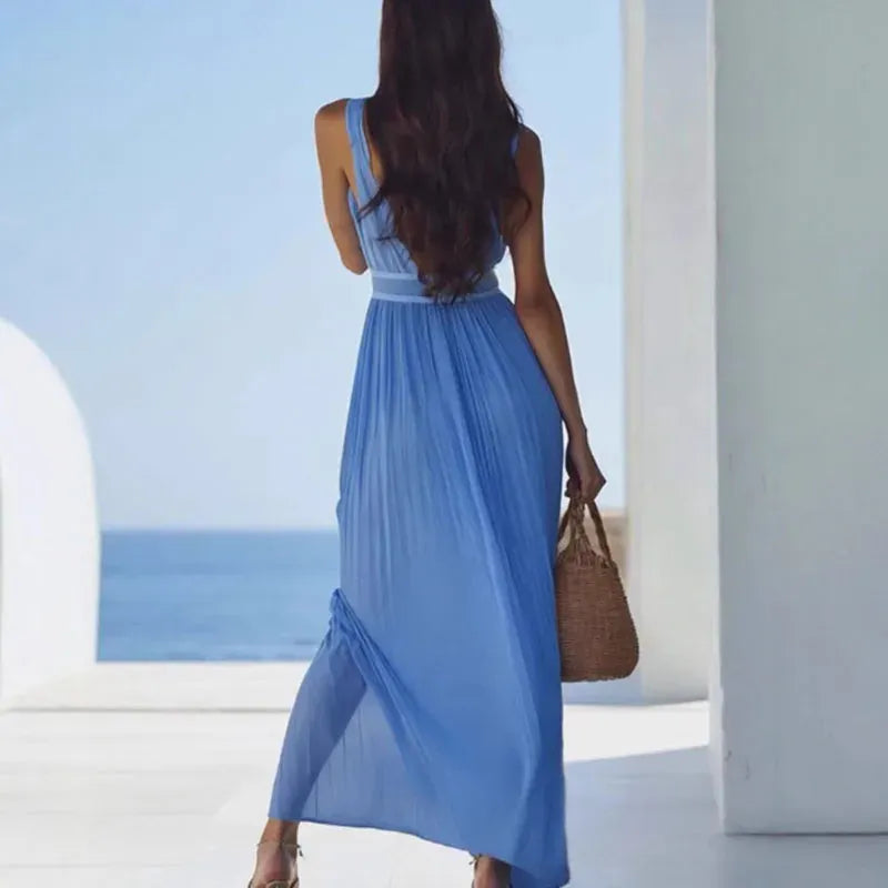 Women's Bohemian V-Neck Strappy Sleeveless Maxi Dress