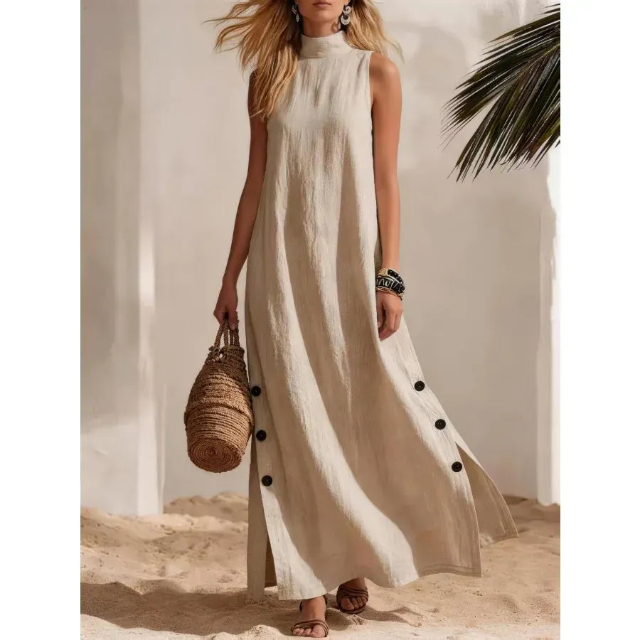 Women's Linen-Blend Sleeveless Slit Maxi Dress