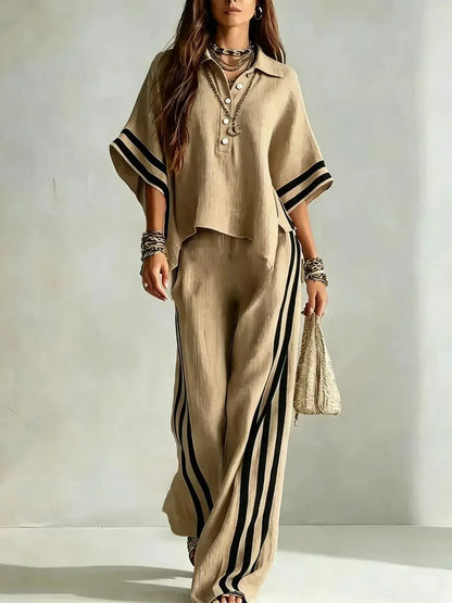 Women's Striped Relaxed-Fit Pants Two-Piece Set
